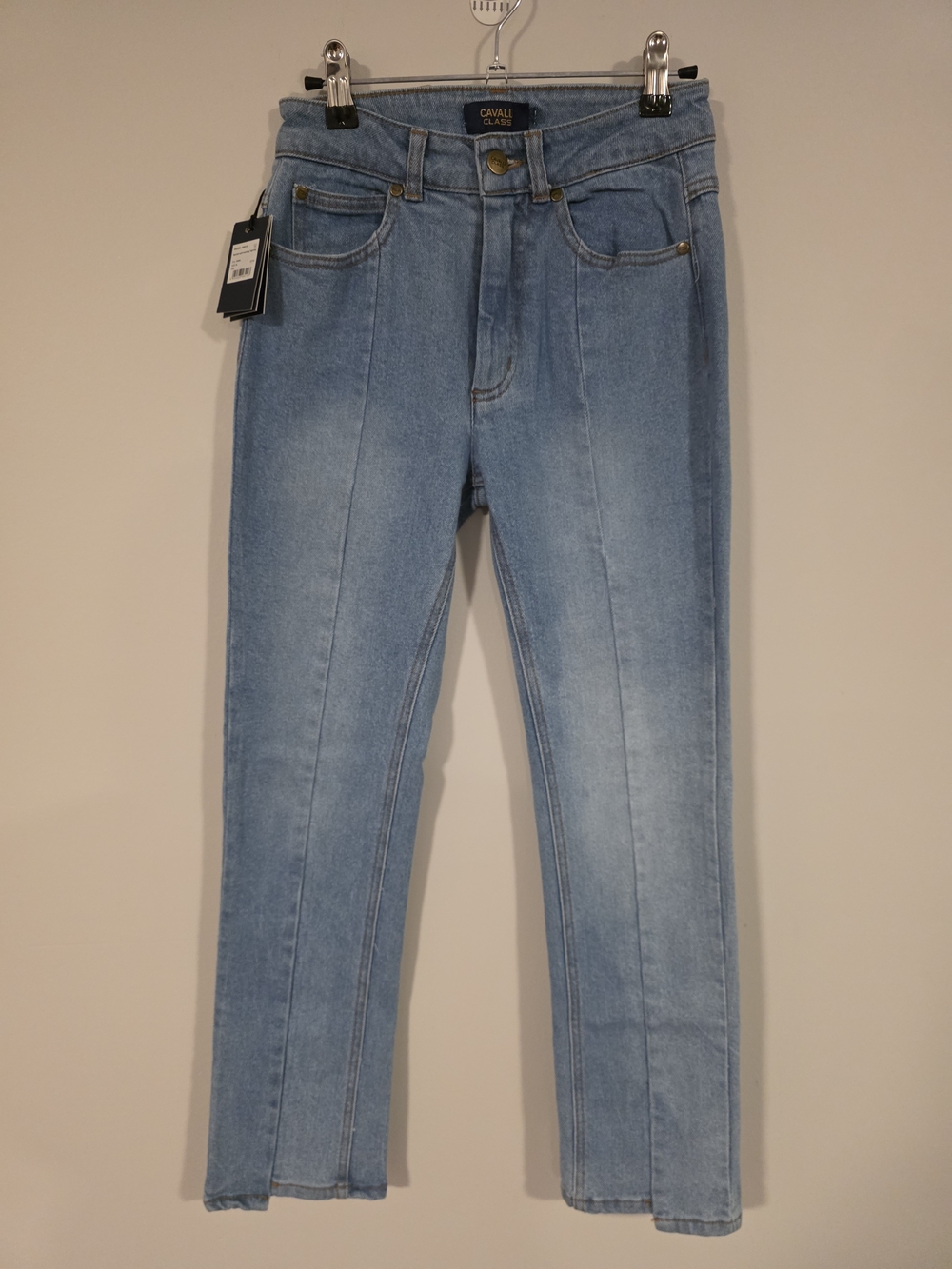 Cavalli Class Light Blue High-Rise Slim Split Seam Cropped Jeans